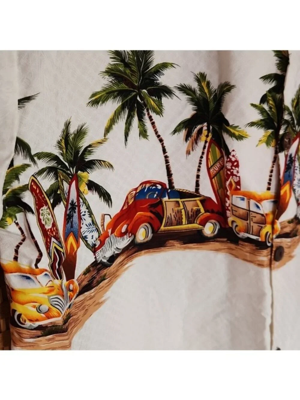 HIGH SURF, Tropical Hawaiian Surfing Palm Trees, Print Men's Vacation Shirt 2X - Picture 3 of 8